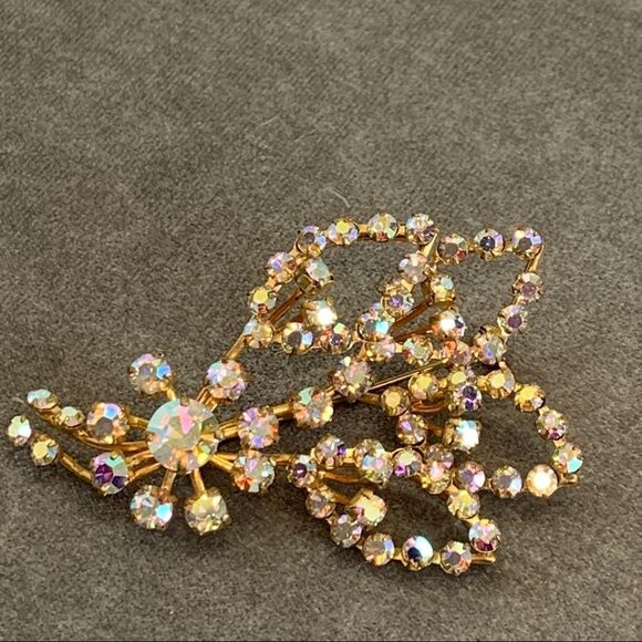 VINTAGE aurora borealis glass rhinestone brooch pin - Picture 1 of 8